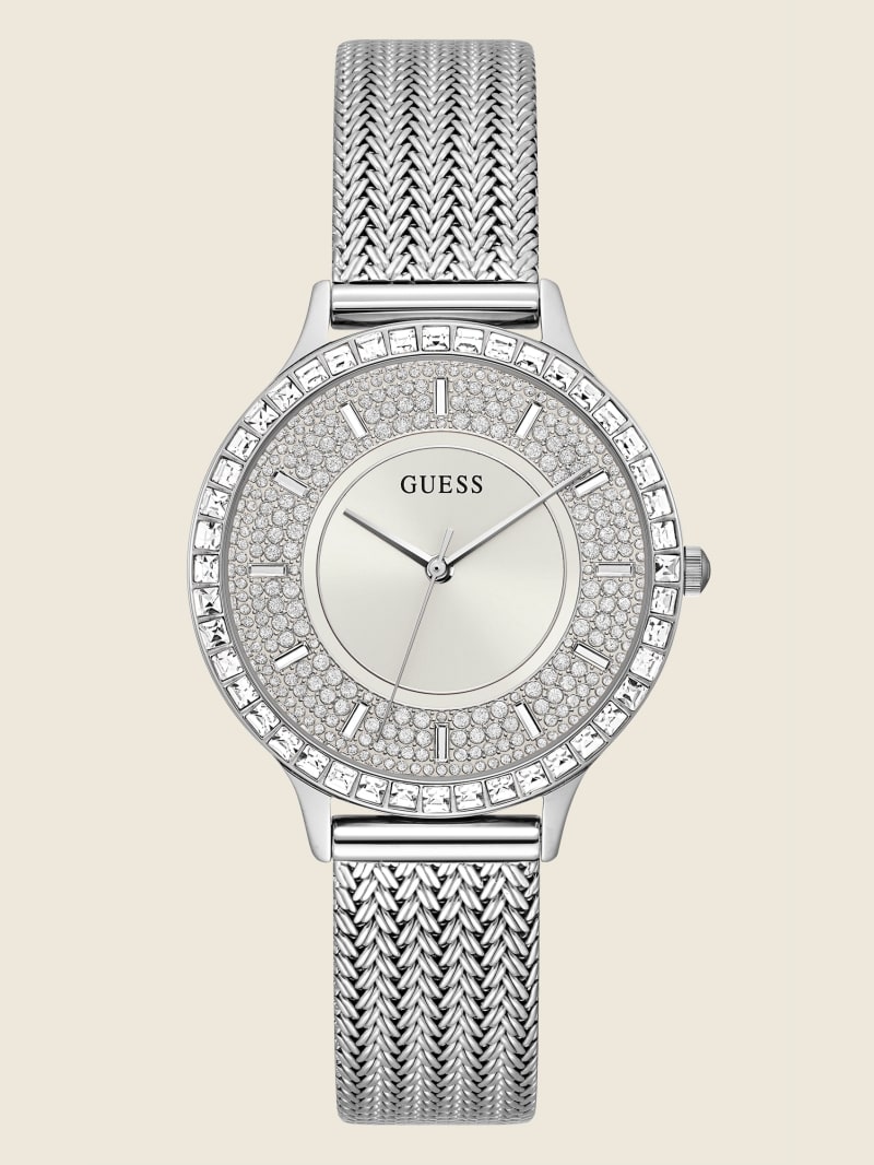 Guess Silver-Tone Mesh Analog Women's Watches Silver | 1256-DHBXN