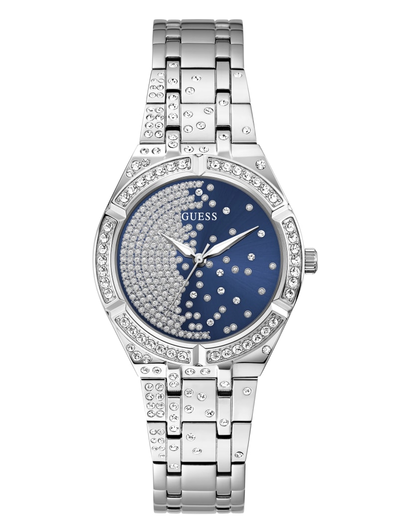 Guess Silver-Tone and Blue Analog Women's Watches Silver | 9165-OVWNZ