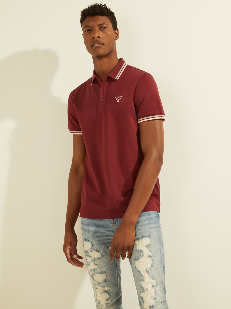 Guess Sports Pique Logo Men's Shirts Burgundy | 6583-BQZWG