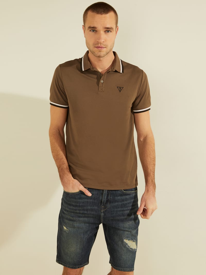 Guess Sports Pique Logo Men's Shirts Grey Brown | 2834-LIRDQ