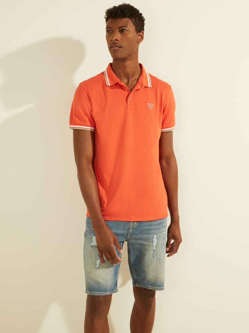 Guess Sports Pique Logo Men's Shirts Orange | 4028-FILVY