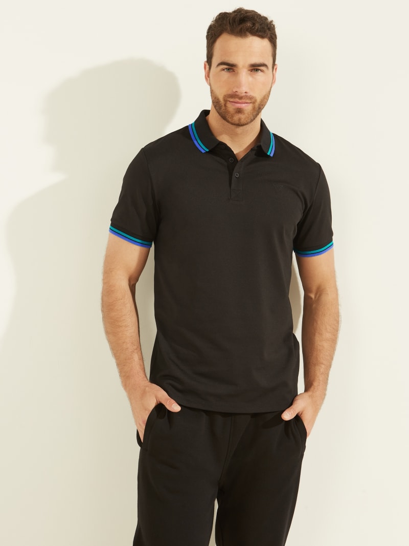 Guess Sports Pique Men's Shirts Black | 9624-RYIQS