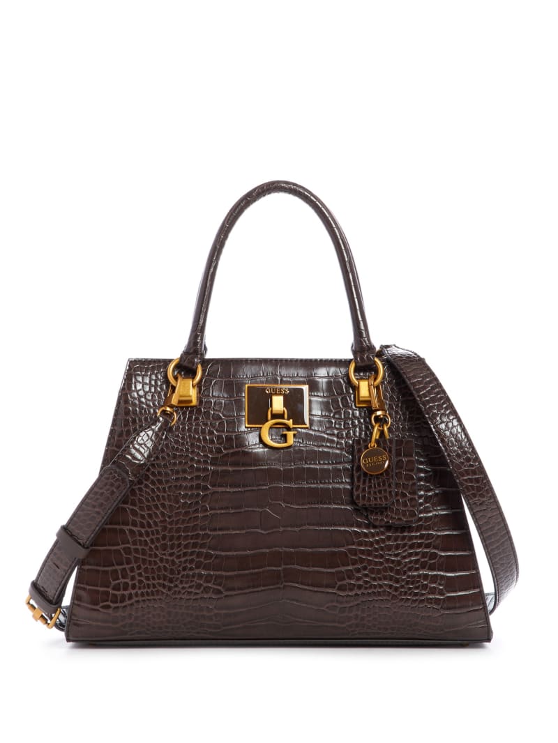 Guess Stephi Croc Girlfriend Women's Satchel Bags Chocolate | 2817-CHFGP