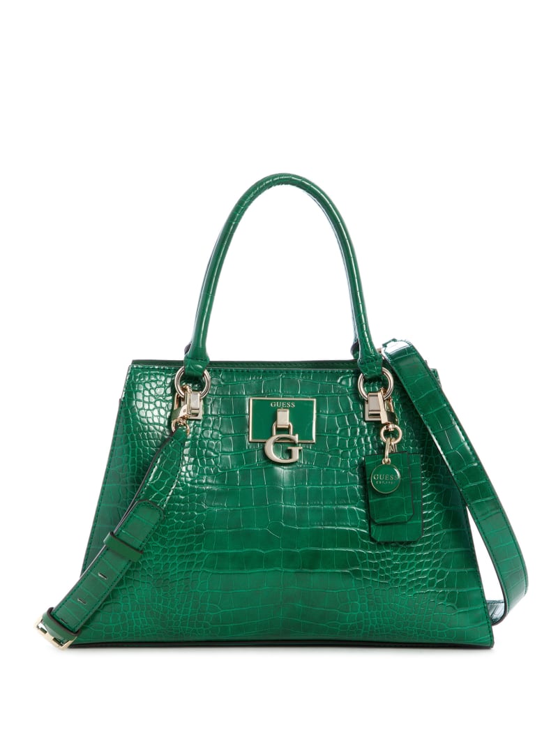 Guess Stephi Croc Girlfriend Women's Satchel Bags Green | 5729-QXKLJ