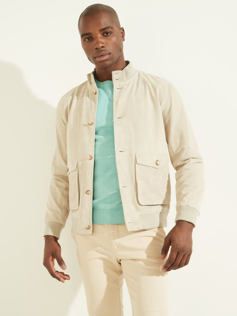 Guess Suede Leather Bomber Men's Jackets Beige | 0481-NDTJA