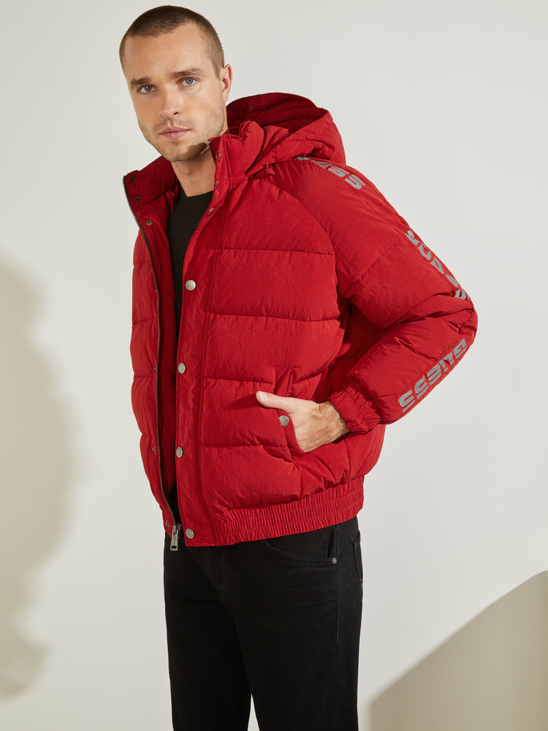 Guess Summit Nylon Ski Puffer Men's Jackets Red | 5941-ZPBIR