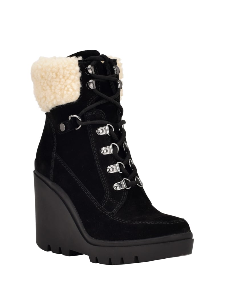 Guess Taanya Sherpa-Trim Wedge Women's Boots Black | 4286-MEYJW