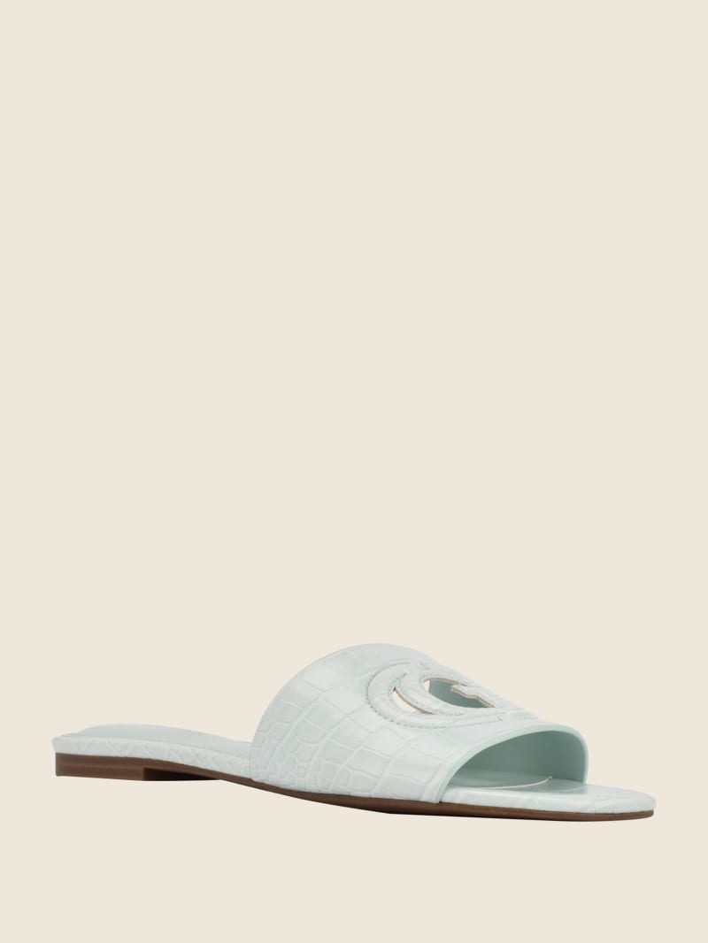 Guess Tashia Logo Women's Slides Light Blue | 3579-DRCTG