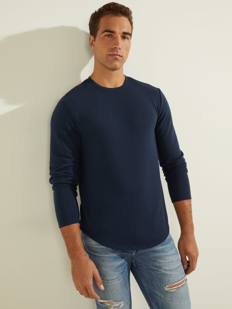 Guess Textured Jersey Crewneck Men's T Shirts Blue | 5418-EFNAS