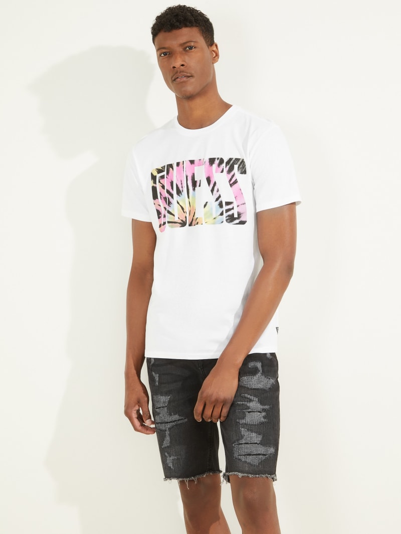 Guess Tie-Dye Logo Tee Men's T Shirts White | 9384-SRQVE