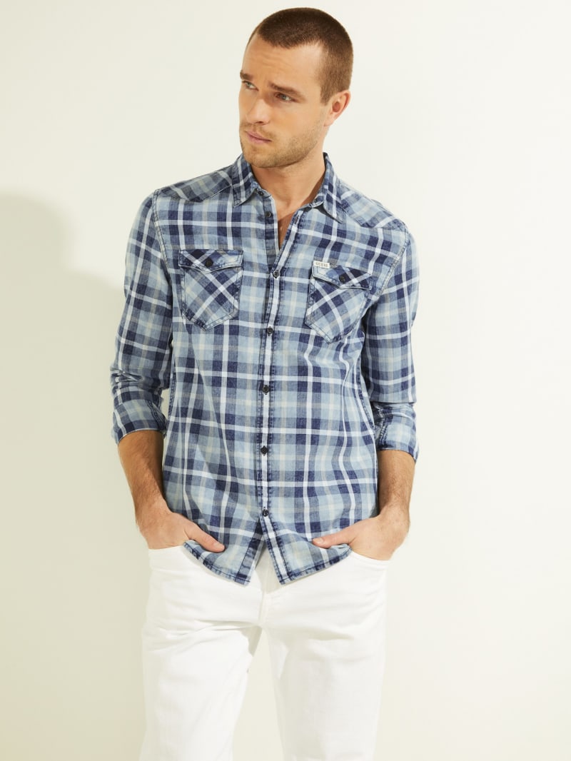 Guess Truckee Plaid Denim Men's Shirts Multicolor | 7402-PQVHN