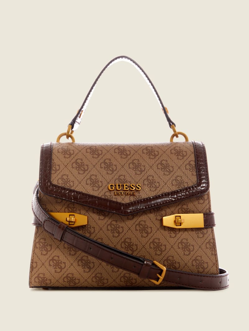 Guess Zadie Logo-Top Handle Women's Satchel Bags Brown | 1659-SOPYN