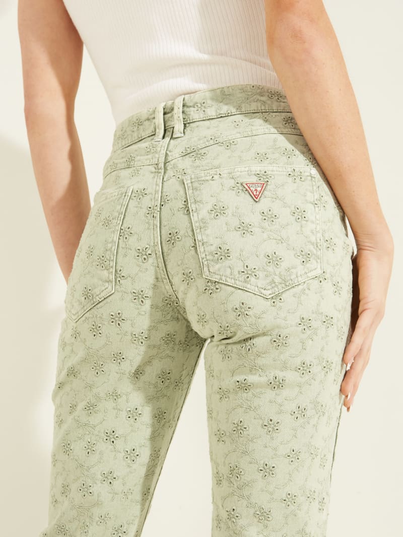 Guess 1981 Eyelet Straight Women's Pants Green | 6384-UQEYK