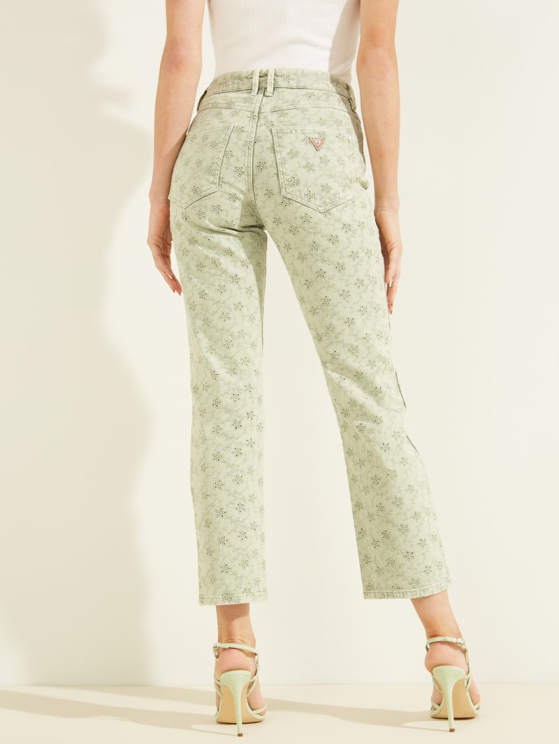 Guess 1981 Eyelet Straight Women's Pants Green | 6384-UQEYK