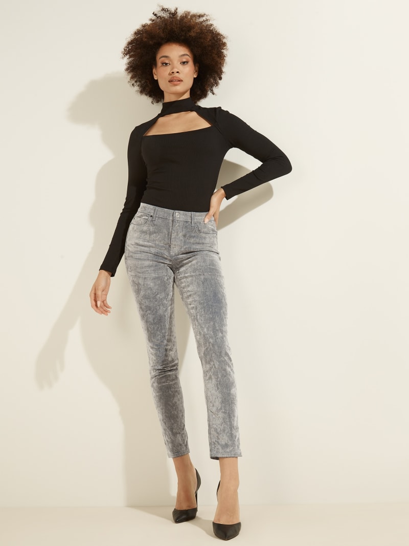 Guess 1981 Velvet Flocked Skinny Women's Pants Grey | 6052-QDHUF