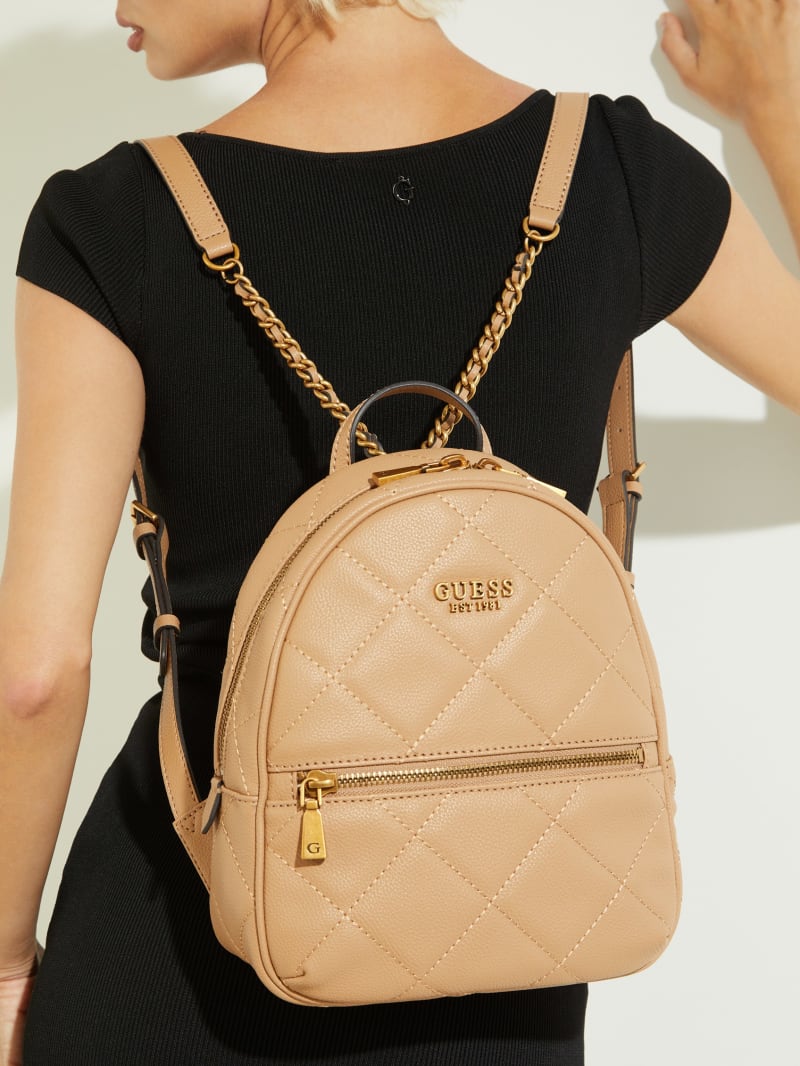 Guess Abey Quilted Women's Backpacks Beige | 1052-DWHOX