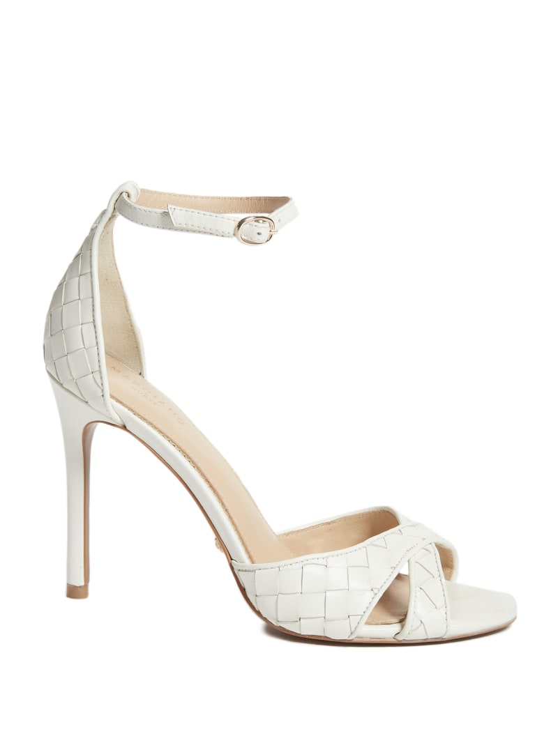 Guess Abieli Woven Leather Stiletto Women's Sandals White | 8654-SFBOT