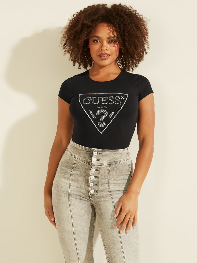 Guess Amalur Logo Tee Women\'s Tops Black | 5670-BYVAQ