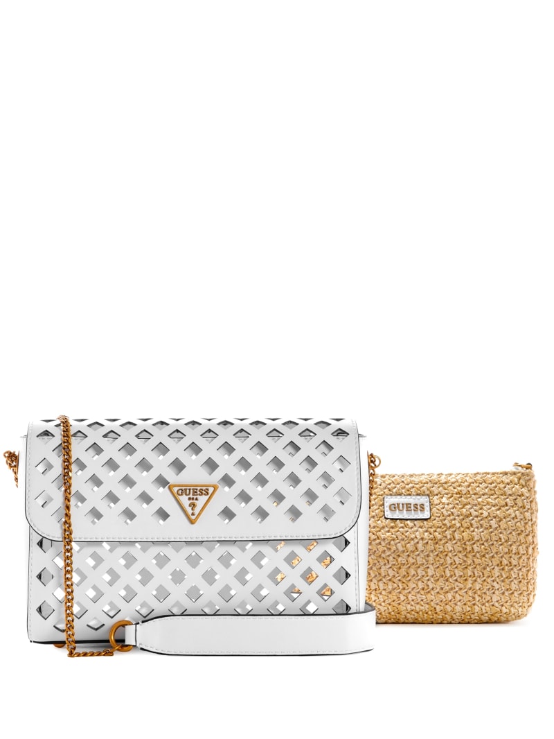 Guess Aqua Perforated Flap Women's Crossbody Bags White | 1850-PLVDA