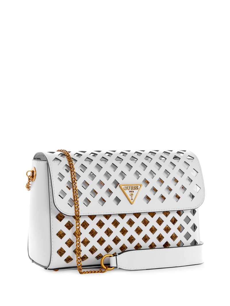 Guess Aqua Perforated Flap Women's Crossbody Bags White | 1850-PLVDA