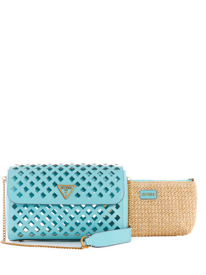 Guess Aqua Perforated Flap Women's Crossbody Bags Turquoise | 2439-EUGQV