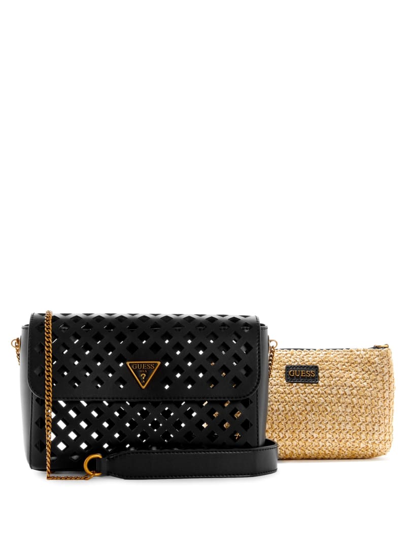 Guess Aqua Perforated Flap Women's Crossbody Bags Black | 7490-JONPZ