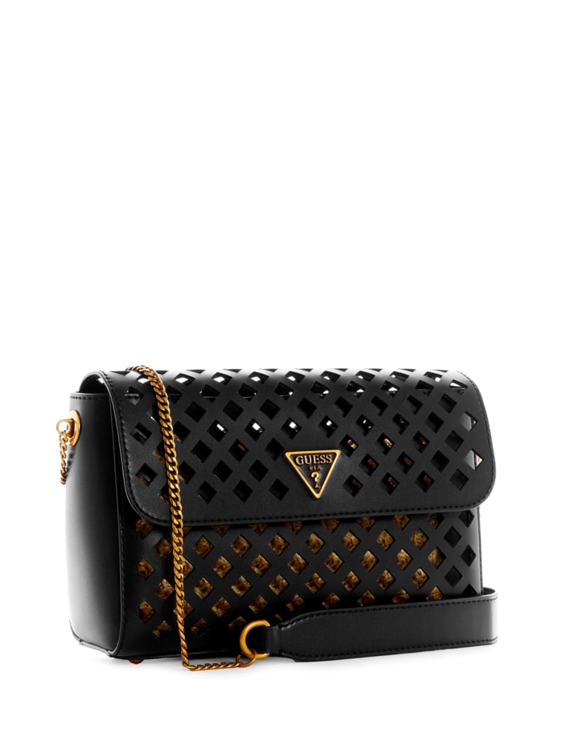 Guess Aqua Perforated Flap Women's Crossbody Bags Black | 7490-JONPZ