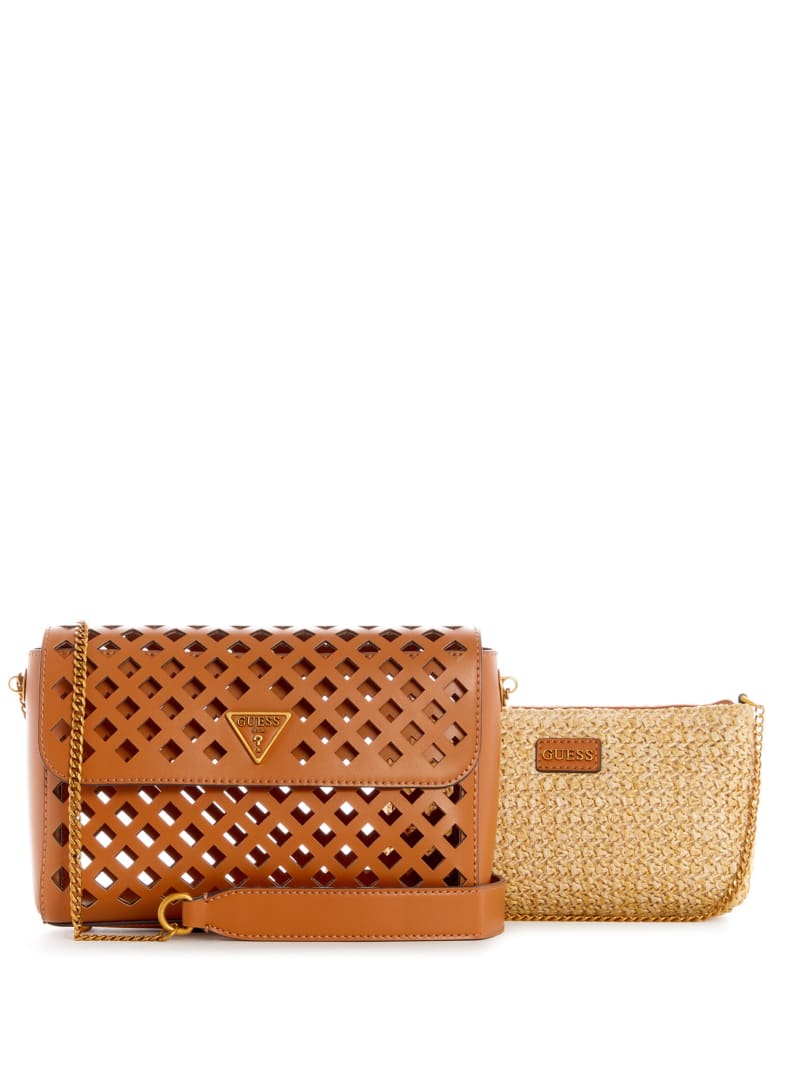 Guess Aqua Perforated Flap Women's Crossbody Bags Brown | 9051-URYZJ