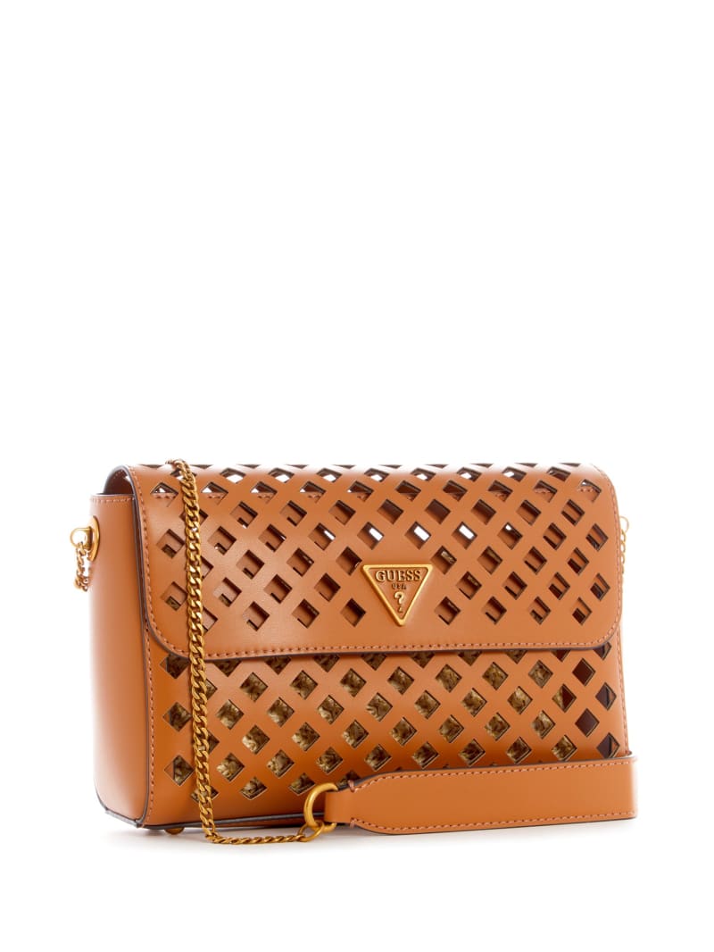 Guess Aqua Perforated Flap Women's Crossbody Bags Brown | 9051-URYZJ