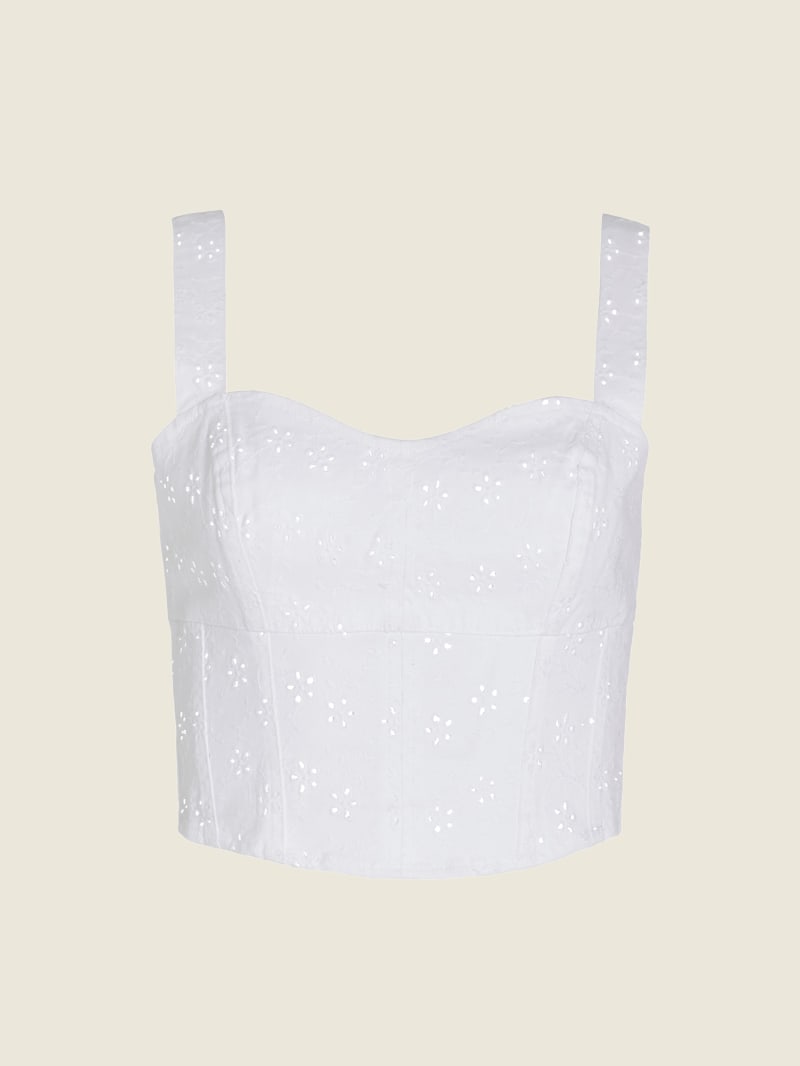 Guess Avery Eyelet Denim Bustier Women's Tops White | 6891-JTAFE