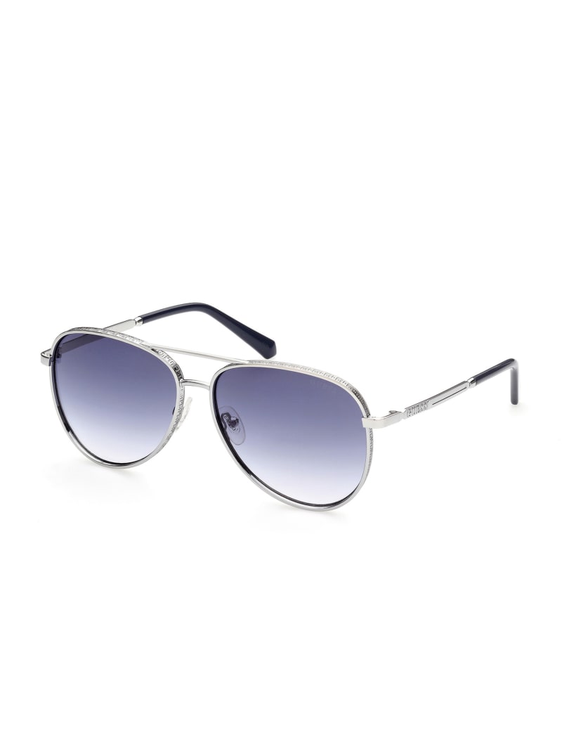 Guess Aviator Men's Sunglasses Silver | 0584-HBIZM