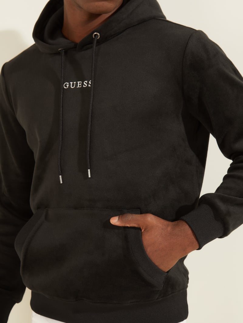 Guess Bonded Velvet Men's Hoodie Black | 1498-KRCHD