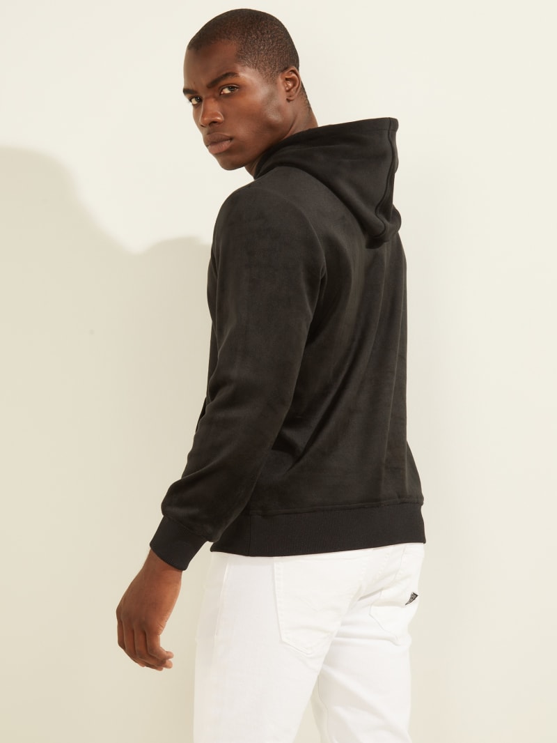 Guess Bonded Velvet Men's Hoodie Black | 1498-KRCHD