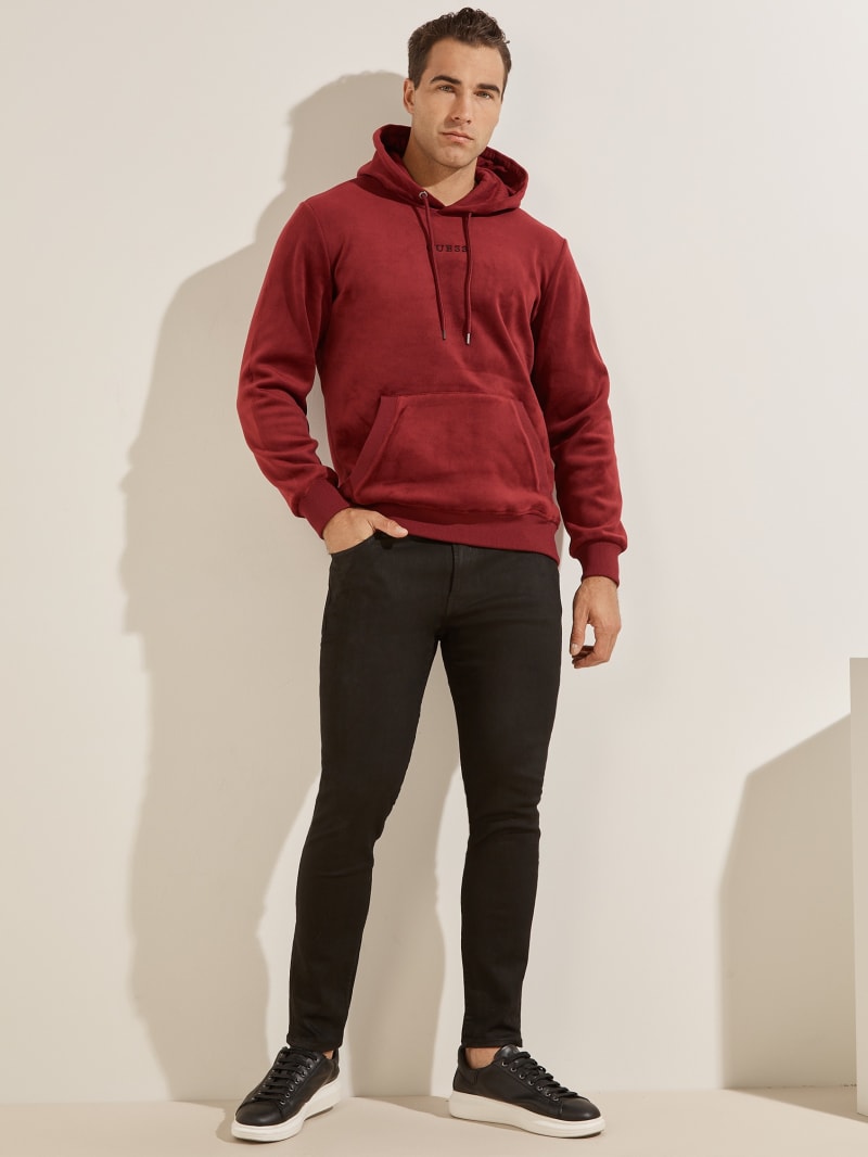 Guess Bonded Velvet Men's Hoodie Burgundy | 5738-LNUIV