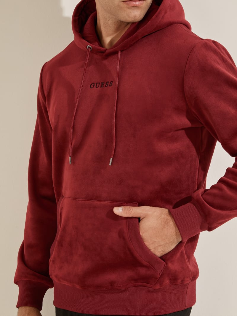 Guess Bonded Velvet Men's Hoodie Burgundy | 5738-LNUIV