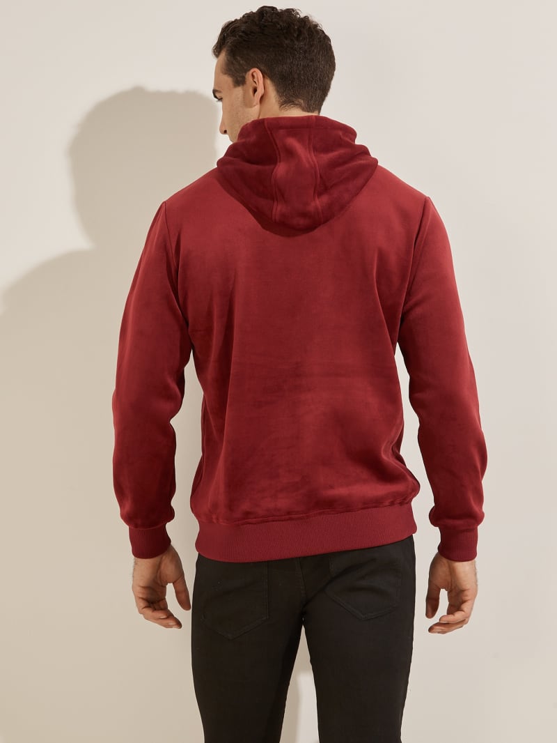 Guess Bonded Velvet Men's Hoodie Burgundy | 5738-LNUIV