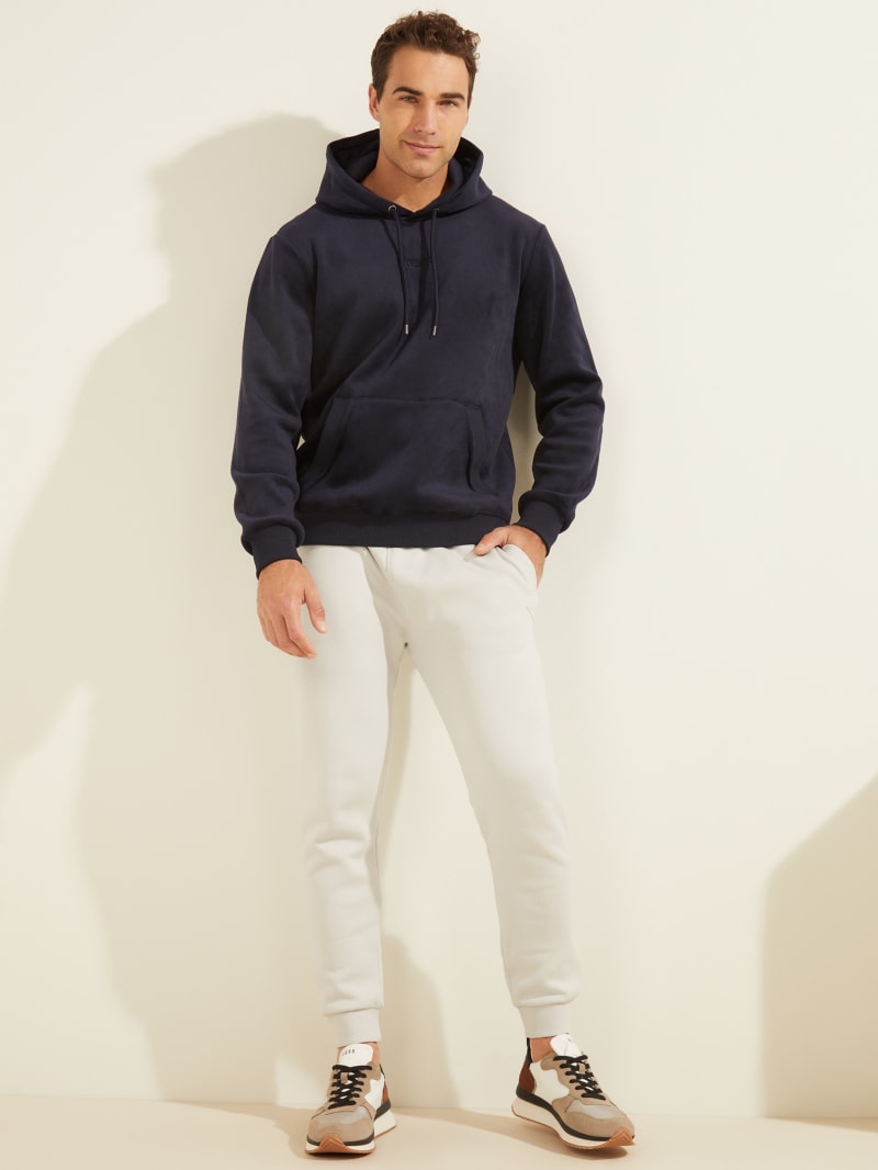 Guess Bonded Velvet Men's Hoodie Navy | 9326-ZQEDC