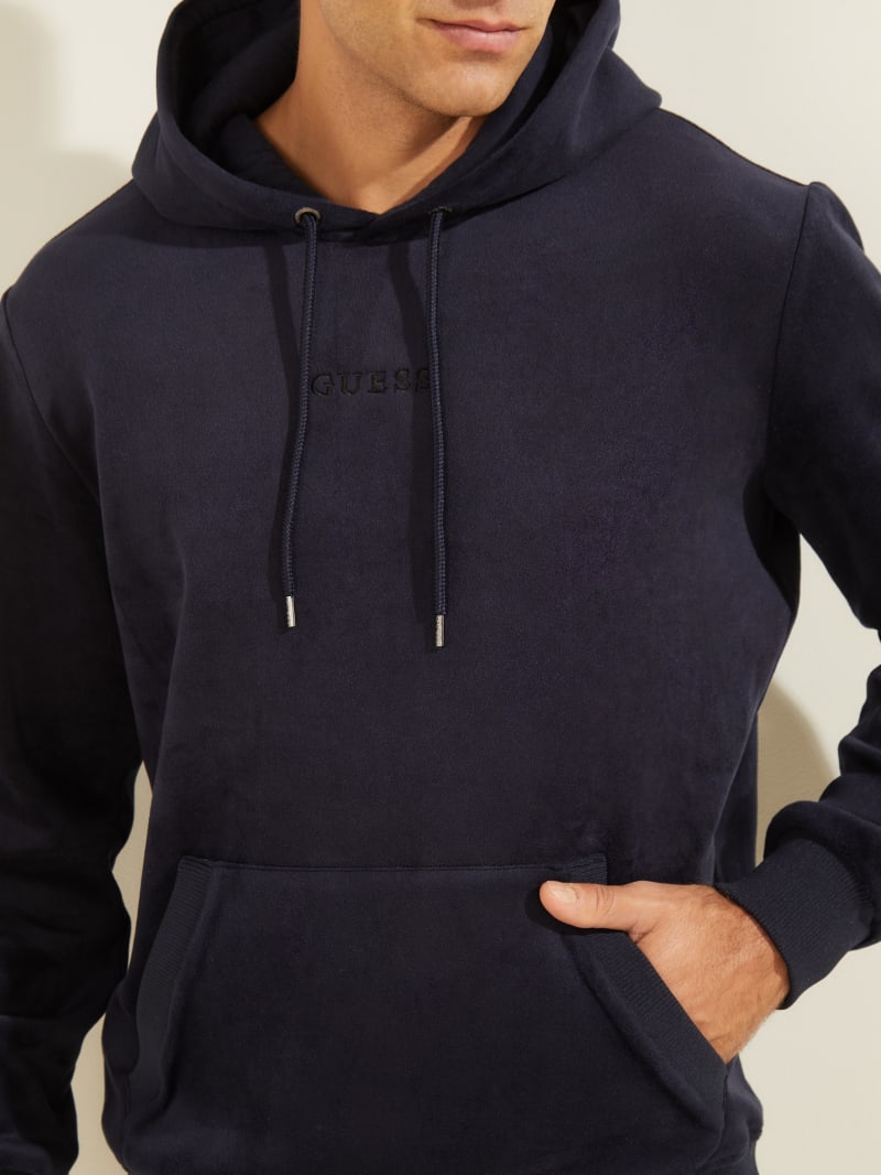 Guess Bonded Velvet Men's Hoodie Navy | 9326-ZQEDC