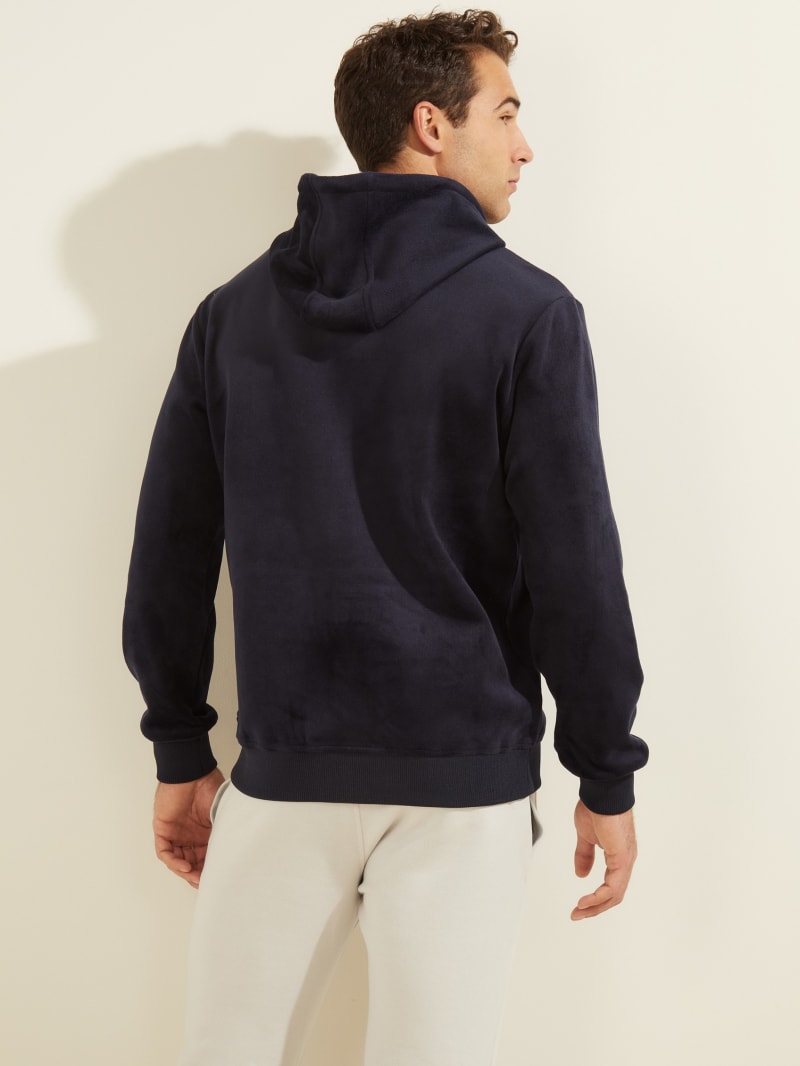 Guess Bonded Velvet Men's Hoodie Navy | 9326-ZQEDC