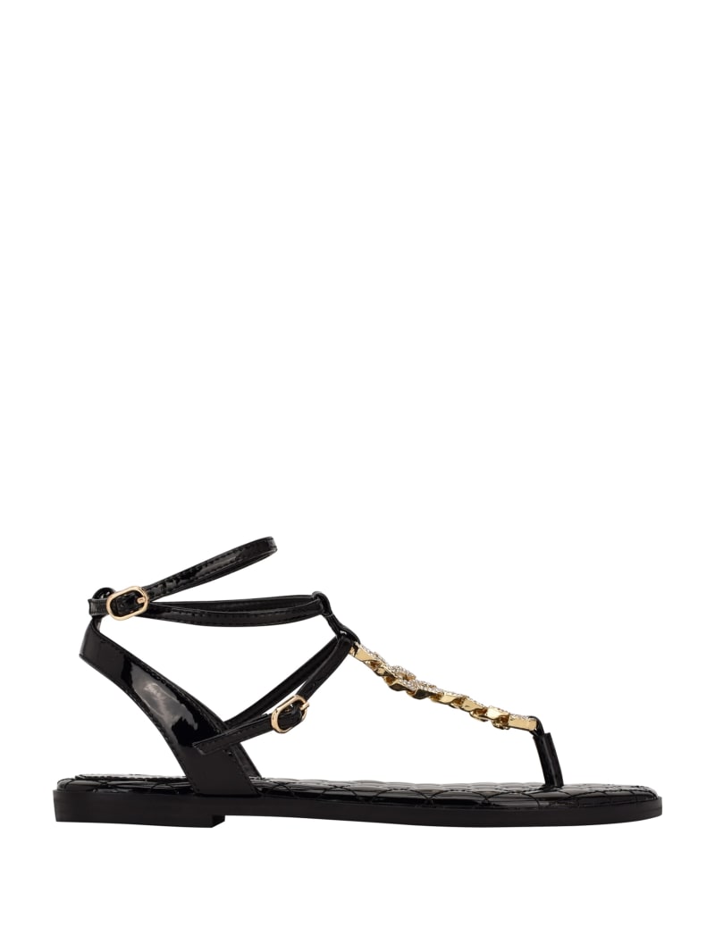 Guess Brighti Chain T-Strap Women's Sandals Black | 2467-DZKPH