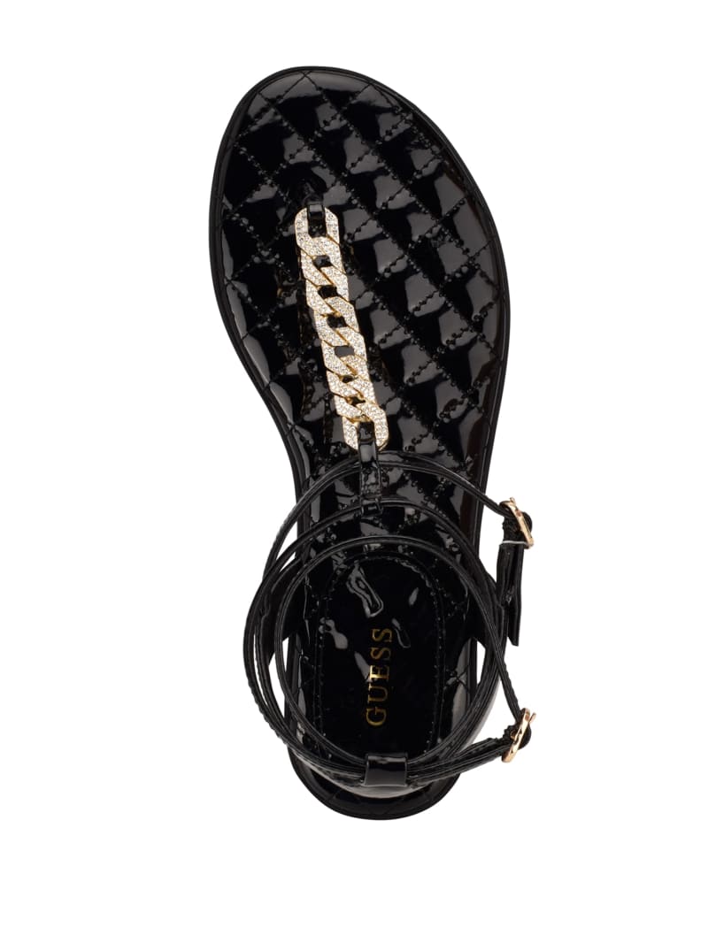 Guess Brighti Chain T-Strap Women's Sandals Black | 2467-DZKPH