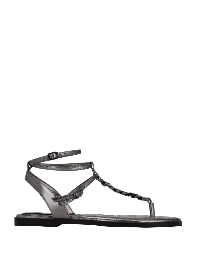 Guess Brighti Chain T-Strap Women's Sandals Blue Grey | 4971-ZKARU