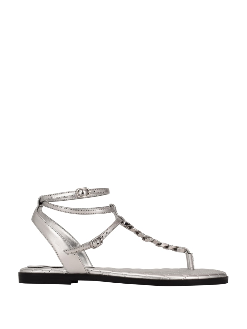 Guess Brighti Chain T-Strap Women's Sandals Silver | 6390-LIUDX