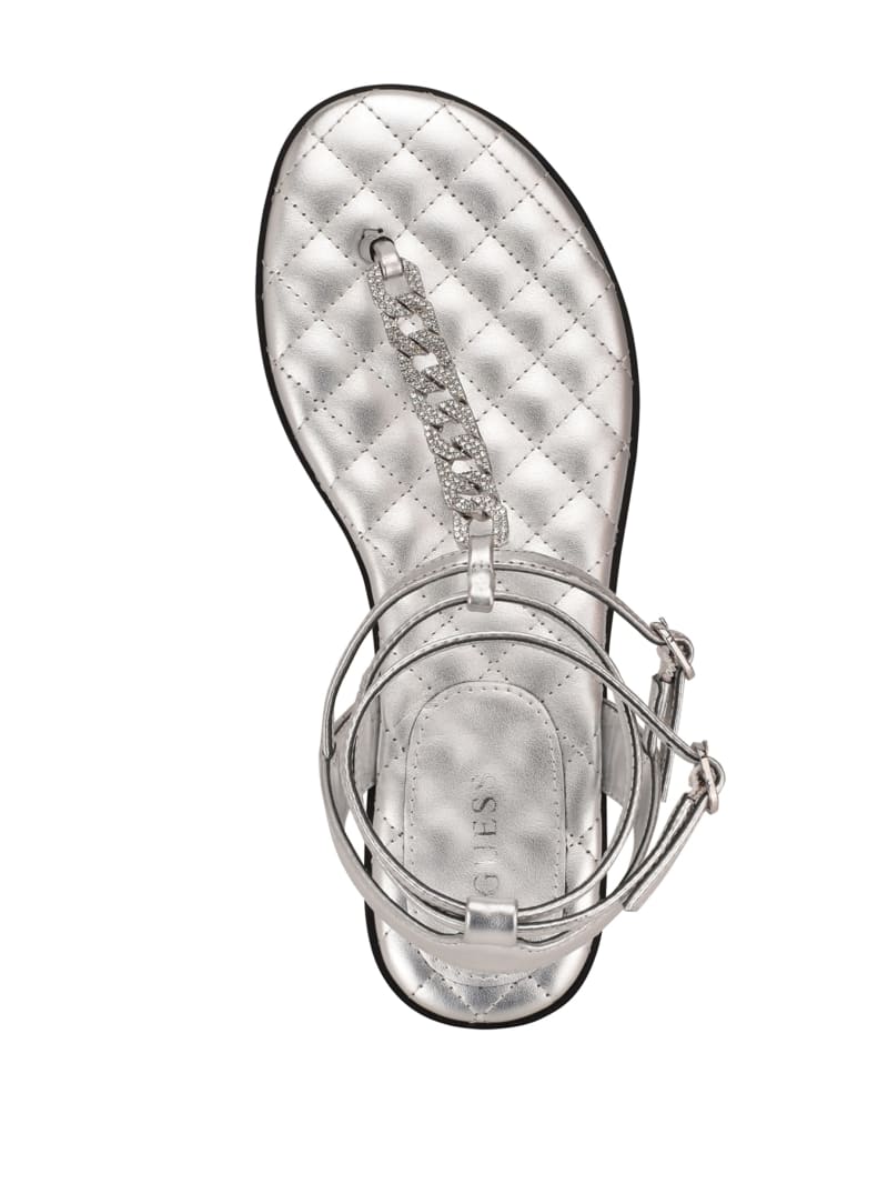 Guess Brighti Chain T-Strap Women's Sandals Silver | 6390-LIUDX