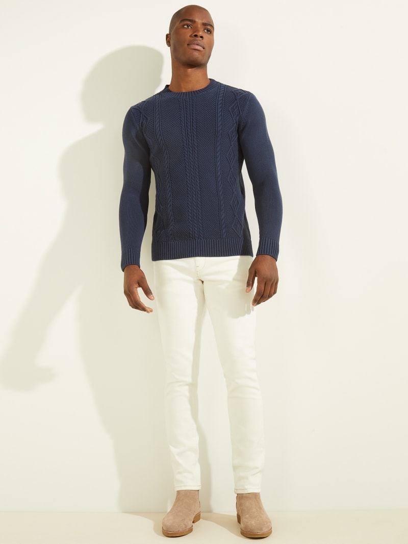 Guess Cable-Knit Crewneck Men's Sweaters Blue | 9628-CNIGW