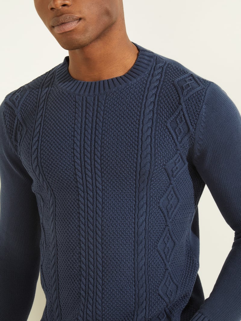 Guess Cable-Knit Crewneck Men's Sweaters Blue | 9628-CNIGW