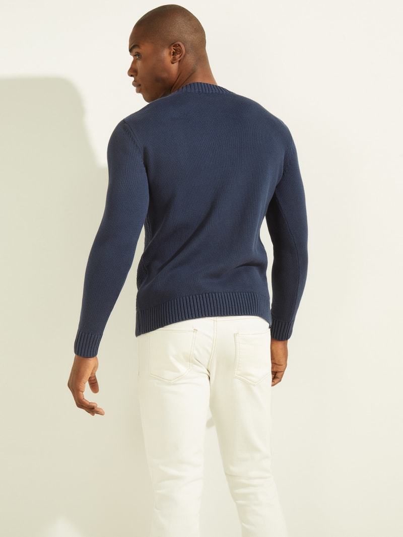 Guess Cable-Knit Crewneck Men's Sweaters Blue | 9628-CNIGW