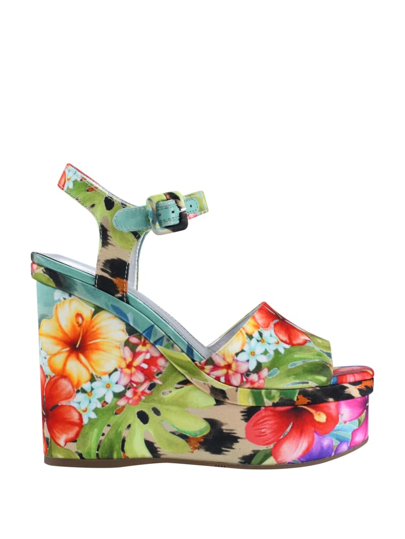 Guess Carisa Floral and Leopard Platform Women's Wedges Multicolor | 7014-JXADC