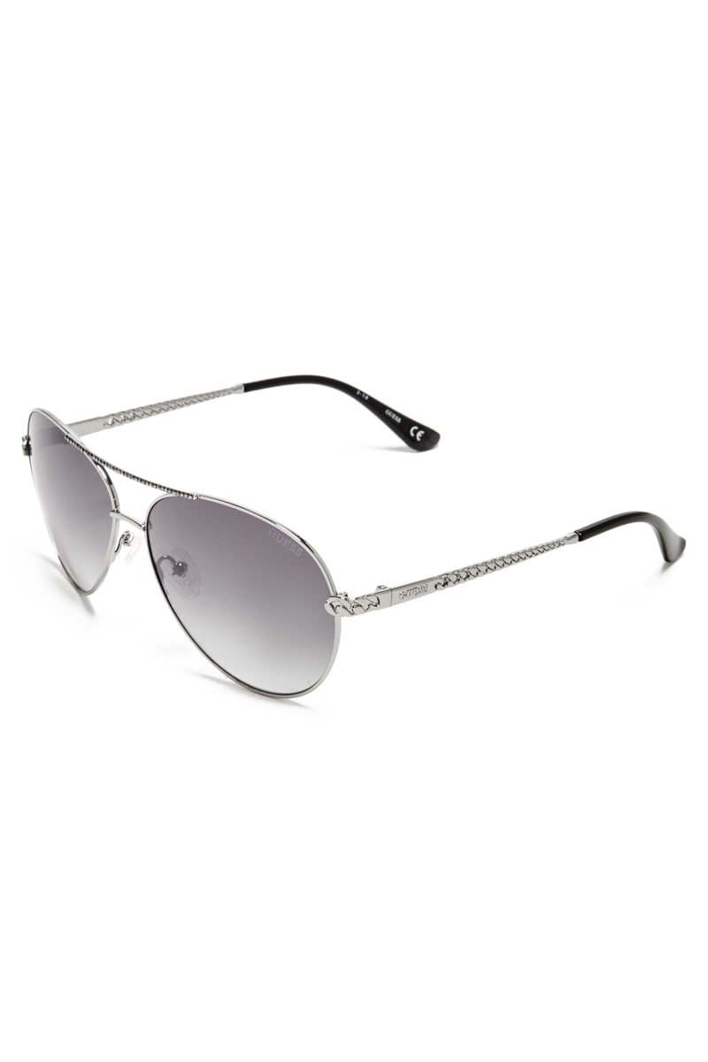 Guess Catherine Rhinestone Aviator Women's Sunglasses Silver | 3680-XVUNQ