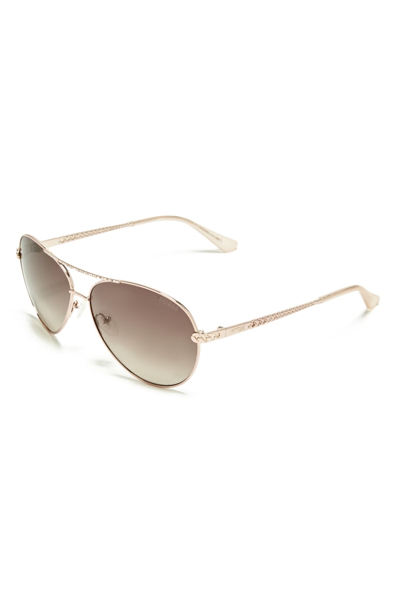 Guess Catherine Rhinestone Aviator Women's Sunglasses Rose Gold | 9478-CGQWJ